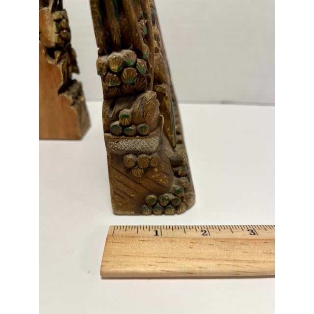 A Pair of Antique Late Qing Dynasty Chinese Handcarved Wood Bookends For Sale - Image 11 of 11