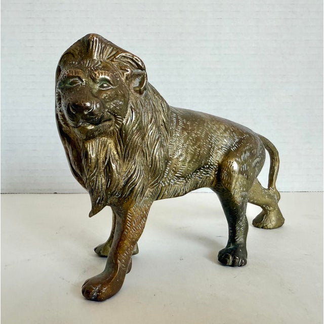 Figurative Vintage Brass Lion Figurine, Regal Hollywood Regency Decor For Sale - Image 3 of 11