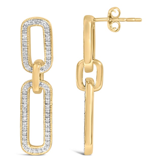 Haus of Brilliance Gold Vermeil 1/10 Cttw Diamond Cttw Bold Paperclip Earring For Sale - Image 4 of 4