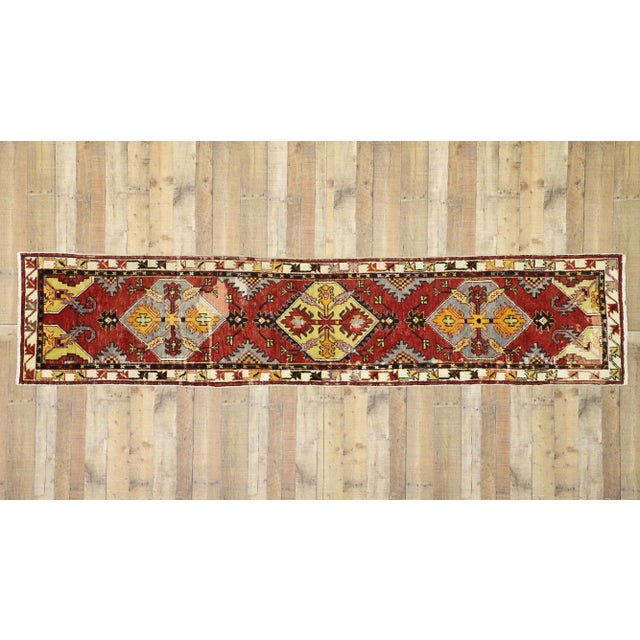 Ruby Red Mid 20th Century Vintage Turkish Oushak Hallway Runner 02'06 X 11'07 For Sale - Image 8 of 10