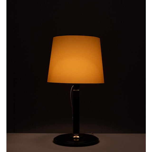 Stich Leather Table Lamp in the style of Jean Adnet, 1960s For Sale - Image 7 of 10