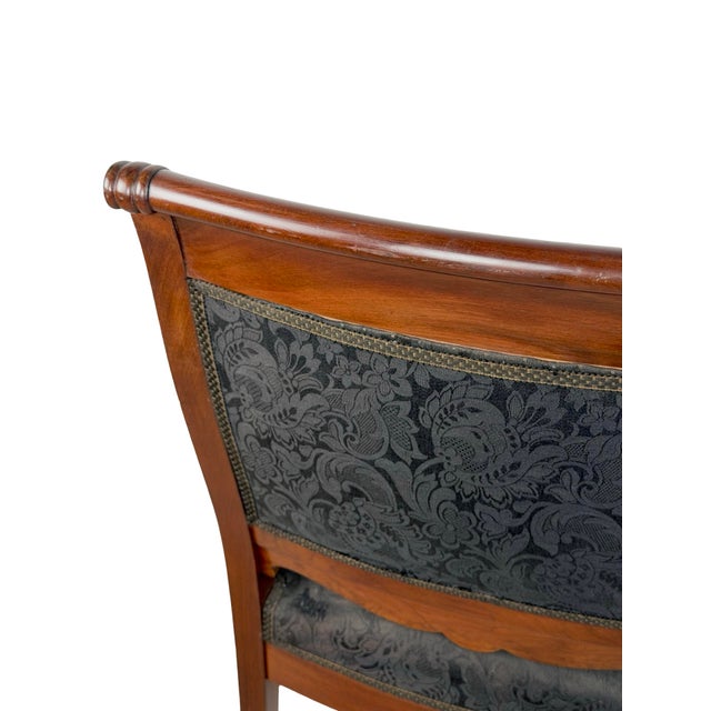 Antique Empire Style Mahogany Armchair With Black Damask Upholstery For Sale - Image 11 of 18