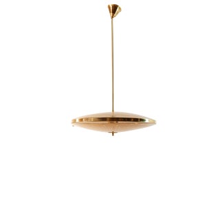 Brass Suspension Light with Double Salmon Pink Glass Shade For Sale