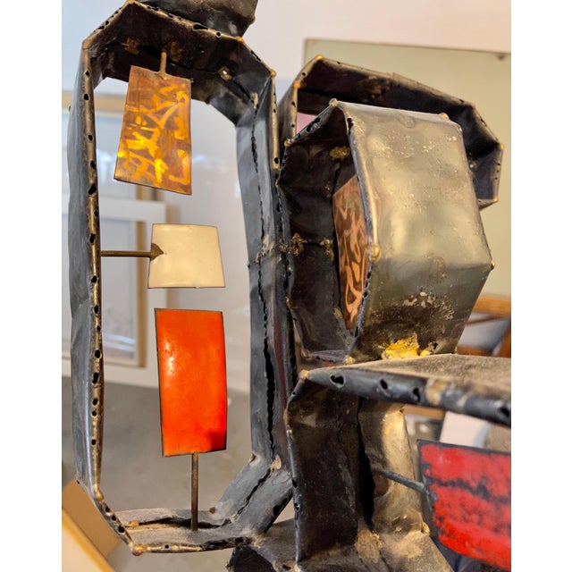Italian Mid Century Mod Large Brutalist Welded Copper Enamel Sculpture Wood Base, c.1950's For Sale In Miami - Image 6 of 14