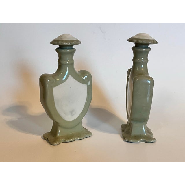 1990s Pair of Ceramic Perfume Bottles, Pastel Green and White For Sale - Image 5 of 8