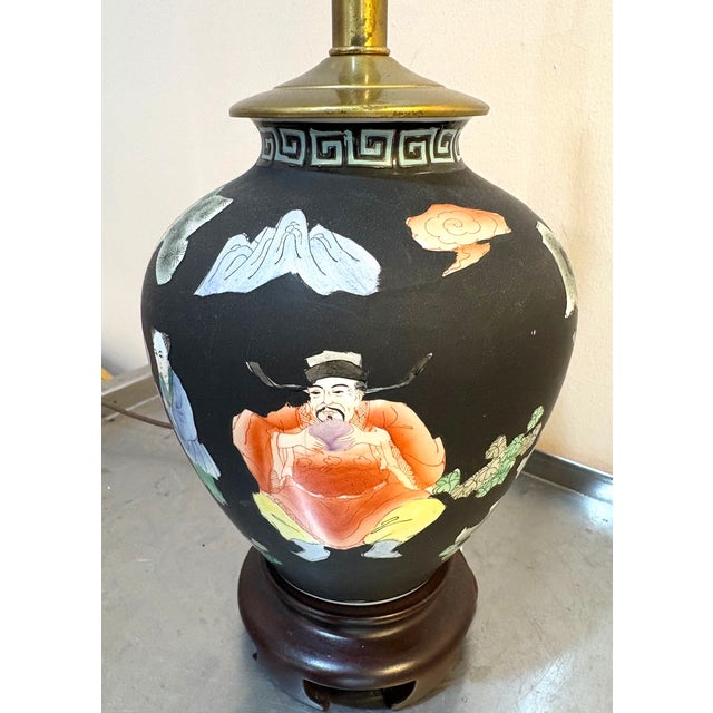 Black Ceramic Chinese Table Lamp For Sale - Image 4 of 4