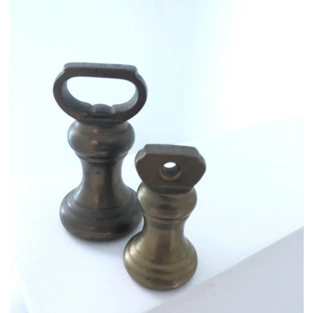 Vintage English Black Heavy Cast Iron Scale and Brass Weights - 3 Pieces For Sale In Los Angeles - Image 6 of 10