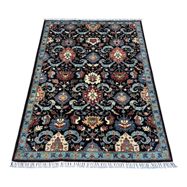 Black Persian Malayer Medallion Hand-Knotted Wool Rug - 4'10" X 6'6" For Sale