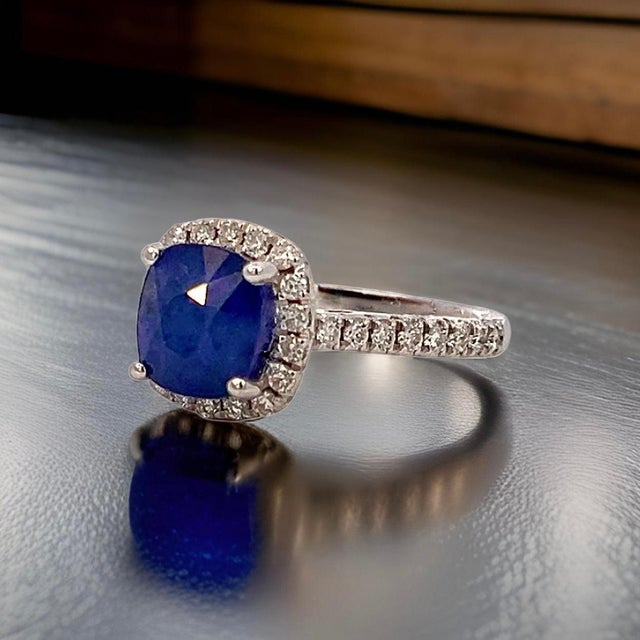 Natural Sapphire Diamond Ring Size 7 14k White Gold 2.51 Certified For Sale In New York - Image 6 of 10