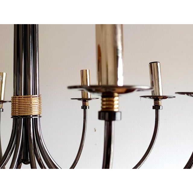 Vintage Eight-Arm Silver and Gold Metal Chandelier, 1980s For Sale - Image 11 of 13