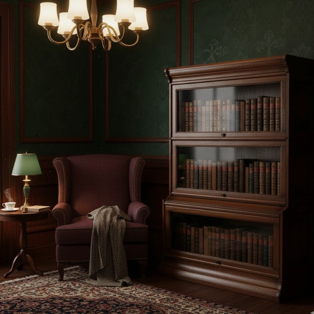 Mission 3 Stack Oak Barrister Bookcase - Beveled Glass - Micheal Cherry For Sale - Image 13 of 15