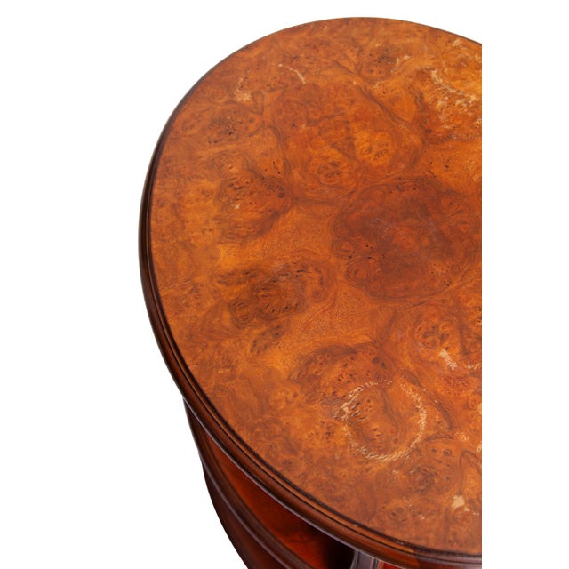Baker Furniture Company Baker Furniture Burled Walnut Three Tiered Side Table For Sale - Image 4 of 8