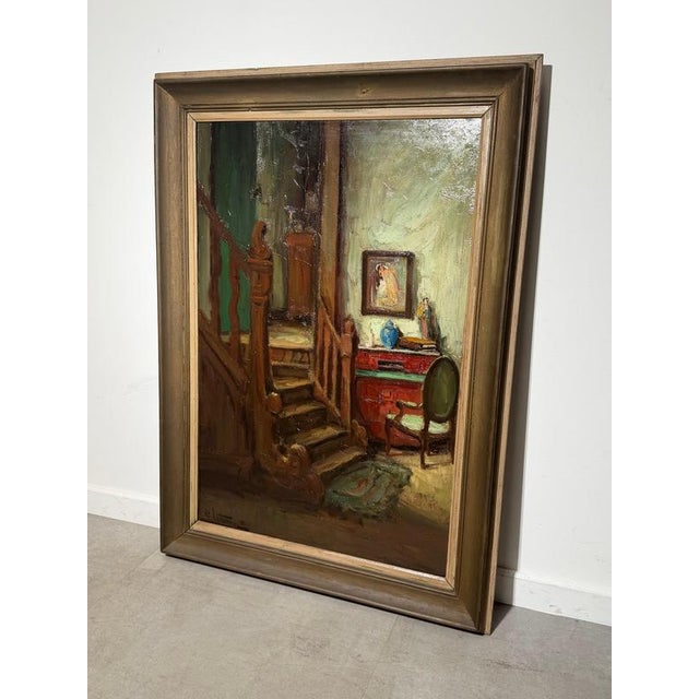 Richard Leutenez, Interior with Staircase, Oil on Canvas For Sale - Image 4 of 8