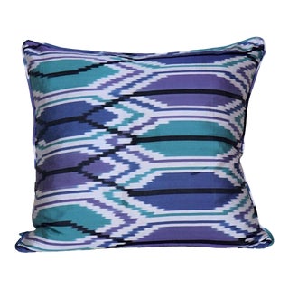 Blue & Purple Ikat Pillow For Sale