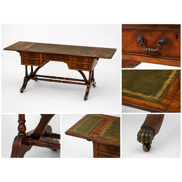 English Mahogany Double-Sided Desk with Extension, 1920s For Sale - Image 11 of 13