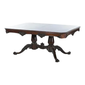 Antique Chippendale Carved Mahogany Double Pedestal Dining Table Circa 1930