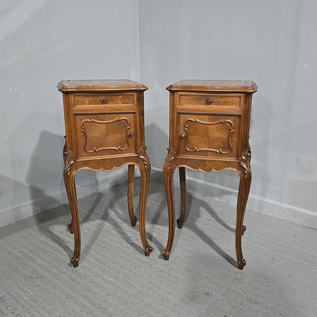 Wood French Walnut Bedside Lamp Tables, 1880, Set of 2 For Sale - Image 7 of 14