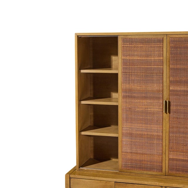 Wood American of Martinsville Mid Century Walnut and Cane Credenza With Hutch For Sale - Image 7 of 13