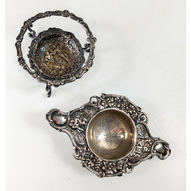 Silver 19th or 20th Century Silverplate Tea Strainer and Stand For Sale - Image 8 of 15