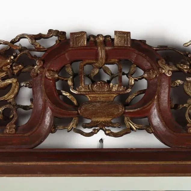 Chinese Antique Chinese Carved and Painted Mirror For Sale - Image 3 of 12