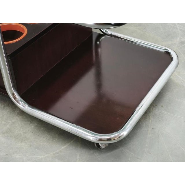 Space Age Chrome, Smoked Glass and Wood Bar Cart, 1970s For Sale - Image 6 of 15