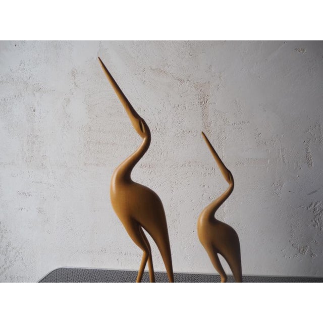 Vintage Herons Statue in Wood, 1970s For Sale - Image 12 of 15