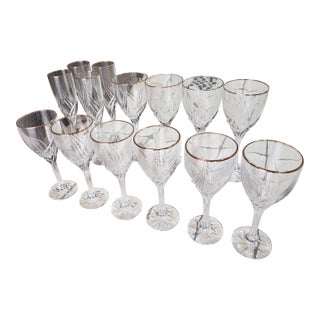 Set of Lenox Debut Gold-Rimmed Crystal Glasses - 14 Pieces - Water, Wine and Champagne For Sale