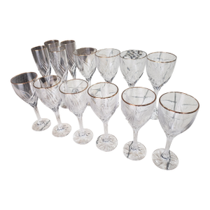 Set of Lenox Debut Gold-Rimmed Crystal Glasses - 14 Pieces - Water, Wine and Champagne