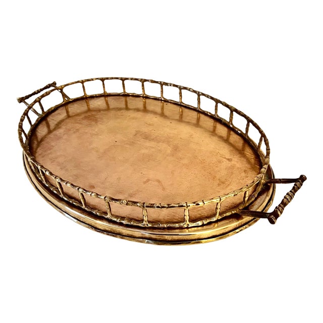 Oval Brass Bamboo Tray in the Style of Ralph Lauren For Sale