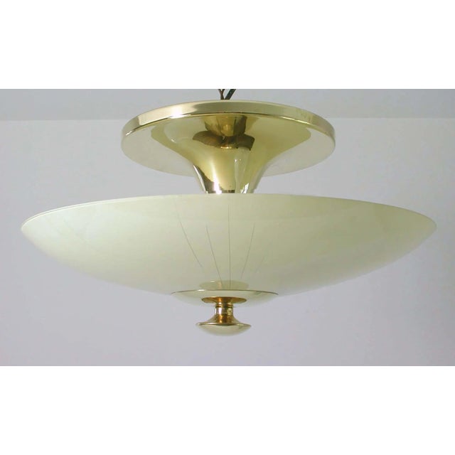 Cream Mid-Century German Opaline and Brass Flush Mount, 1950s For Sale - Image 8 of 16
