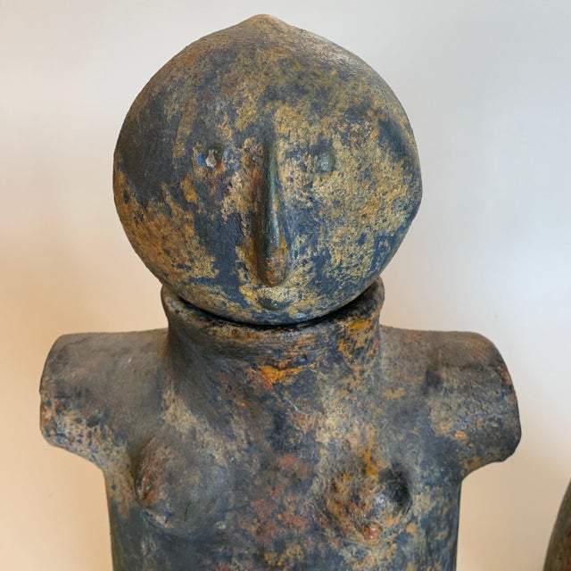 Mid-Century Modern Mid-Century Painted Terracotta Pottery Male Female Sculptures - a Pair For Sale - Image 3 of 12