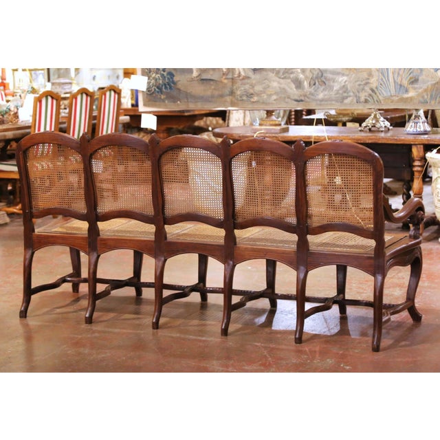 19th Century French Louis XV Carved Oak Five-Seat Caned Settee For Sale - Image 11 of 12
