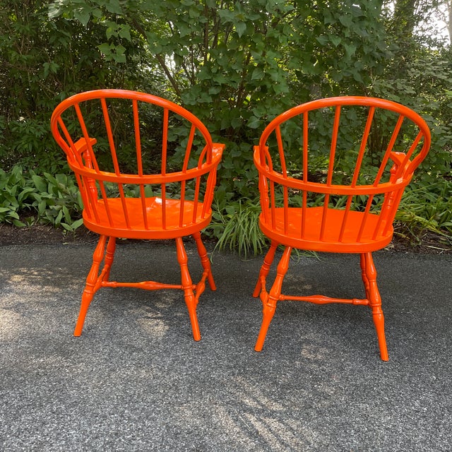 1980s Pair of Metal Windsor Bowback Arm Chairs For Sale - Image 4 of 12