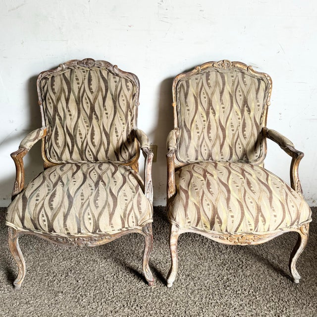 French Provincial Hand Carved Lounge Chairs - a Pair | Chairish