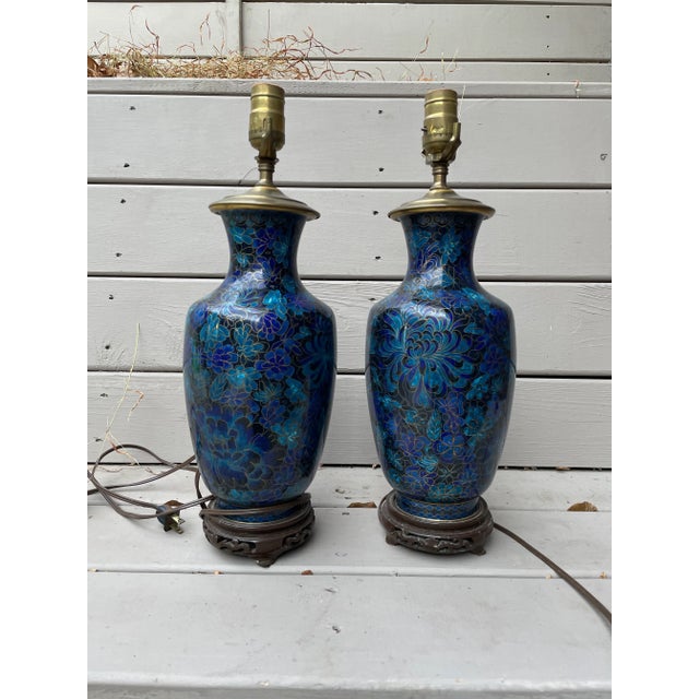 Chinese 1980s Chinese Blue Porcelain Jar Lamps - Pair of 2. For Sale - Image 3 of 5