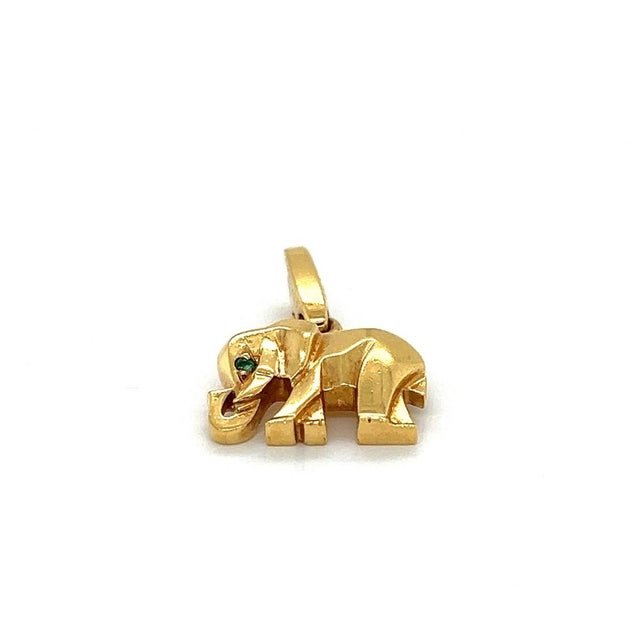 Metal Mid 20th Century Cartier 18K Yellow Gold Emerald Elephant Charm Pendant For Sale - Image 7 of 8