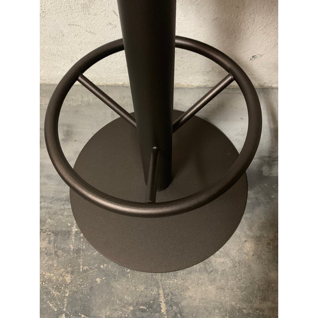 Wood New Industrial Wrought Iron Shop Stool With Turquoise Wood Seat For Sale - Image 7 of 10