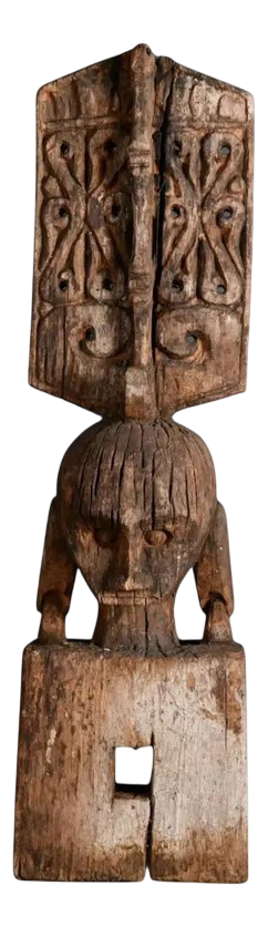 Leti Ancestor Figure in Patinated Hand-Carved Wood, Indonesia