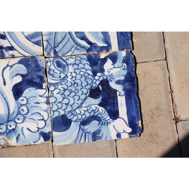 Blue 18th Century Antique Hand-Painted Portuguese Set of 6 Tiles With Elaborate Scrollwork Decoration For Sale - Image 8 of 9