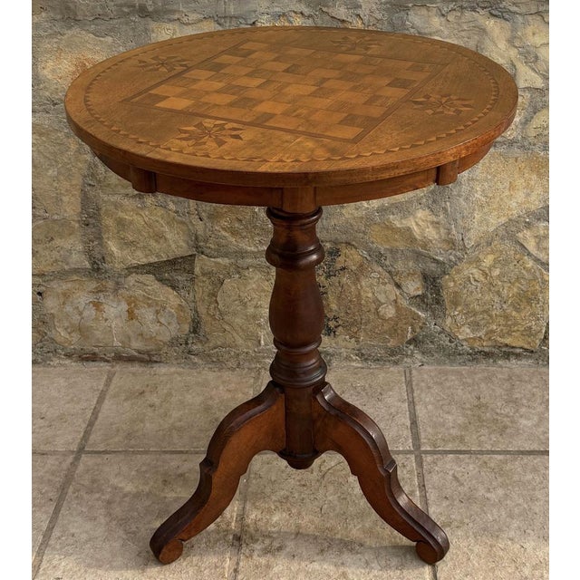 Round Game Table with Marquetry Top, 1940s For Sale - Image 4 of 10