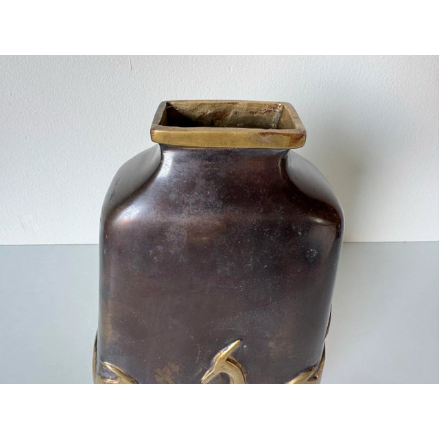 Vintage Art Deco–Style Japanese Bronze Vase With Heron Motif For Sale In Miami - Image 6 of 11