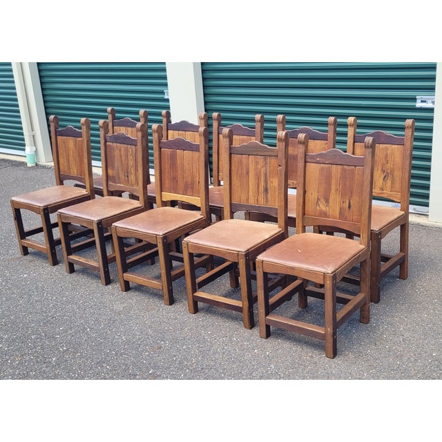 1970s 1970s Fabulous Set of 10 Spanish Misssion Leather Seat Dining Chairs For Sale - Image 5 of 12