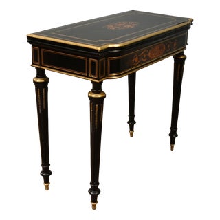 Napoleon III Card Table in Ebonised Marquetry, 1880 For Sale