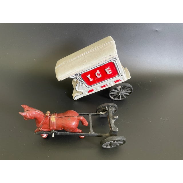 Red Vintage Cast Iron Horse Drawn Ice Wagon Toy For Sale - Image 8 of 12