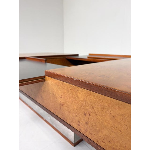 Mid-Century Burl Wood and Metal Coffee Table attributed to Guido Faleschini, 1970s For Sale - Image 9 of 15