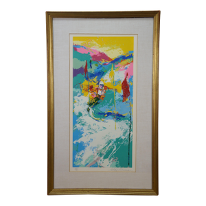 LeRoy Neiman 1973 Signed Downhill Olympic Skier Serigraph Print 36"
