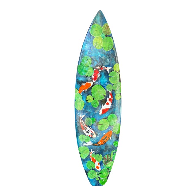 Custom Hand Painted Koi Surfboard For Sale