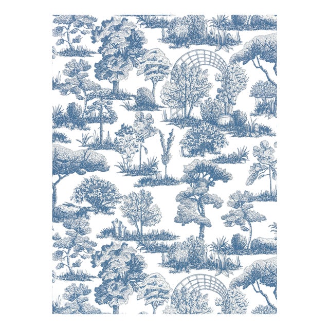 Sample - The House of Scalamandré Garden Toile Wallpaper, Indigo For Sale