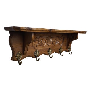 Vintage French Coat Rack in Oak For Sale