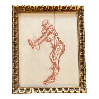 1950’s Original Sepia Abstract Female Nude Study Drawing Vintage Frame For Sale